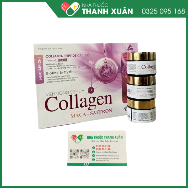 Viên uống đẹp da Collagen MACA-SAFFRON Hỗ trợ tăng độ ẩm,  giảm các triệu chứng nhăn da, sạm da